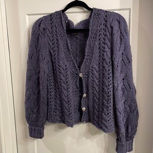 Puff Sleeve Open Weave Knit Cardigan Free People